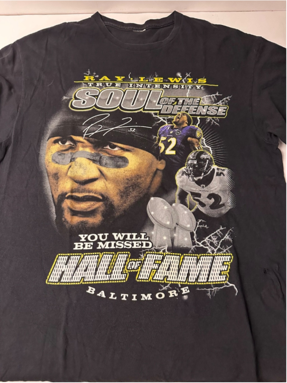 Ray Lewis Baltimore Ravens T Shirt Mens Hall of Fame Soul of Defense NFL Flaw